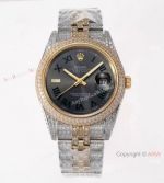 TW Factory Swiss Rolex Iced Out Datejust Wimbledon Watch Two Tone Grey Dial 41mm